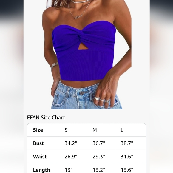 EFAN Tube Top Cropped Sleeveless Cut Out Twist Knot Front Bandeau Ribbed Knit - Picture 5 of 9